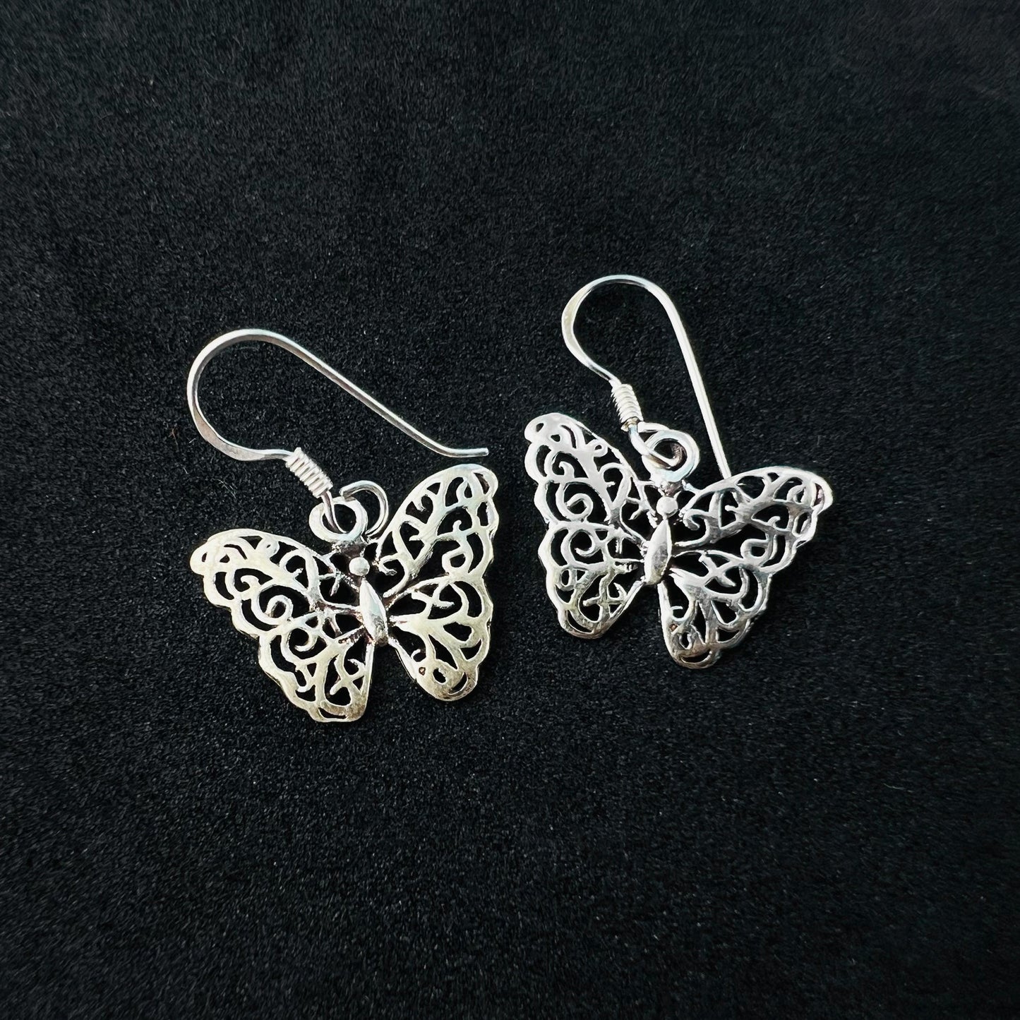 Filigree Butterfly 925 Sterling Silver Hook Drop Dangle Earrings - Gem Avenue