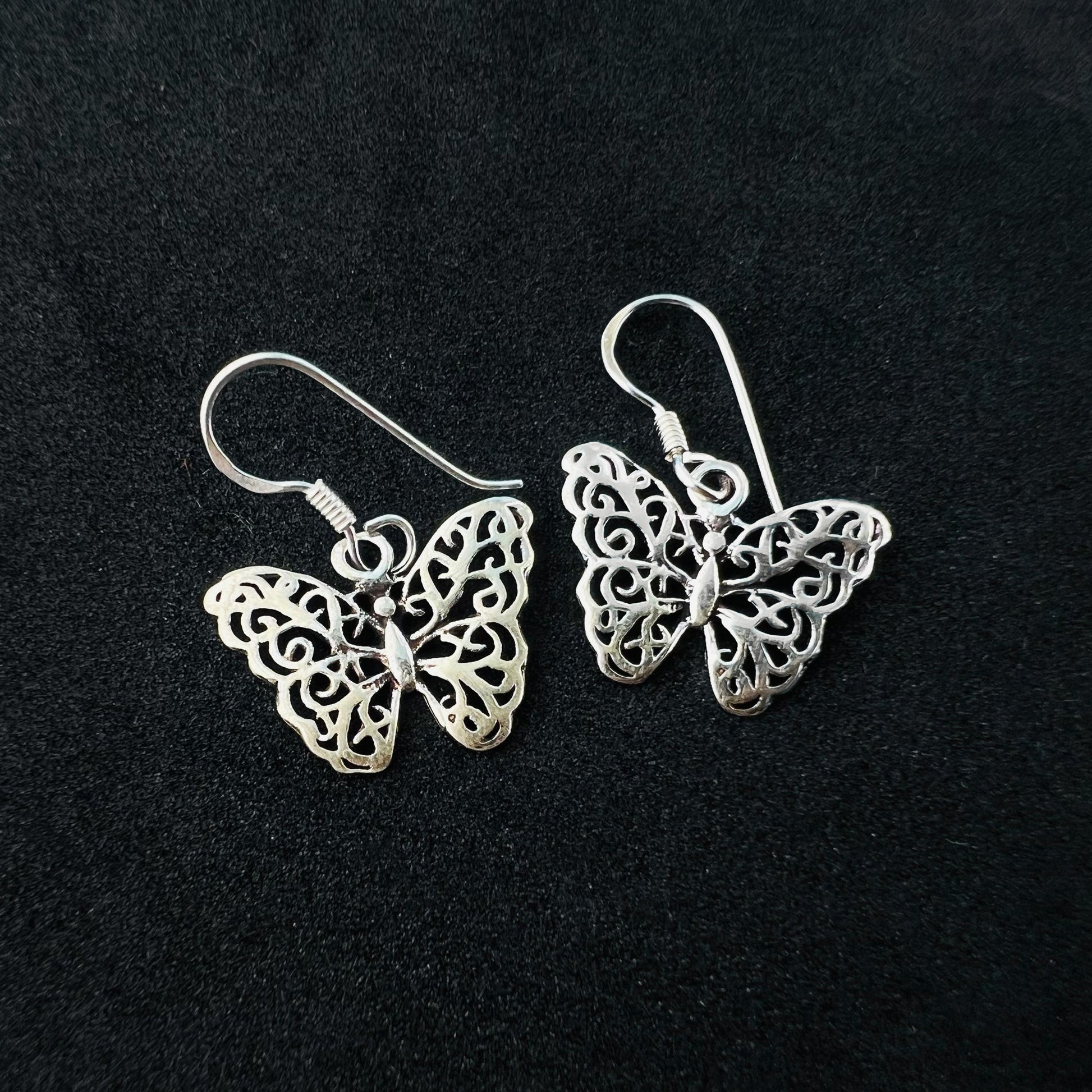 Filigree Butterfly 925 Sterling Silver Hook Drop Dangle Earrings - Gem Avenue