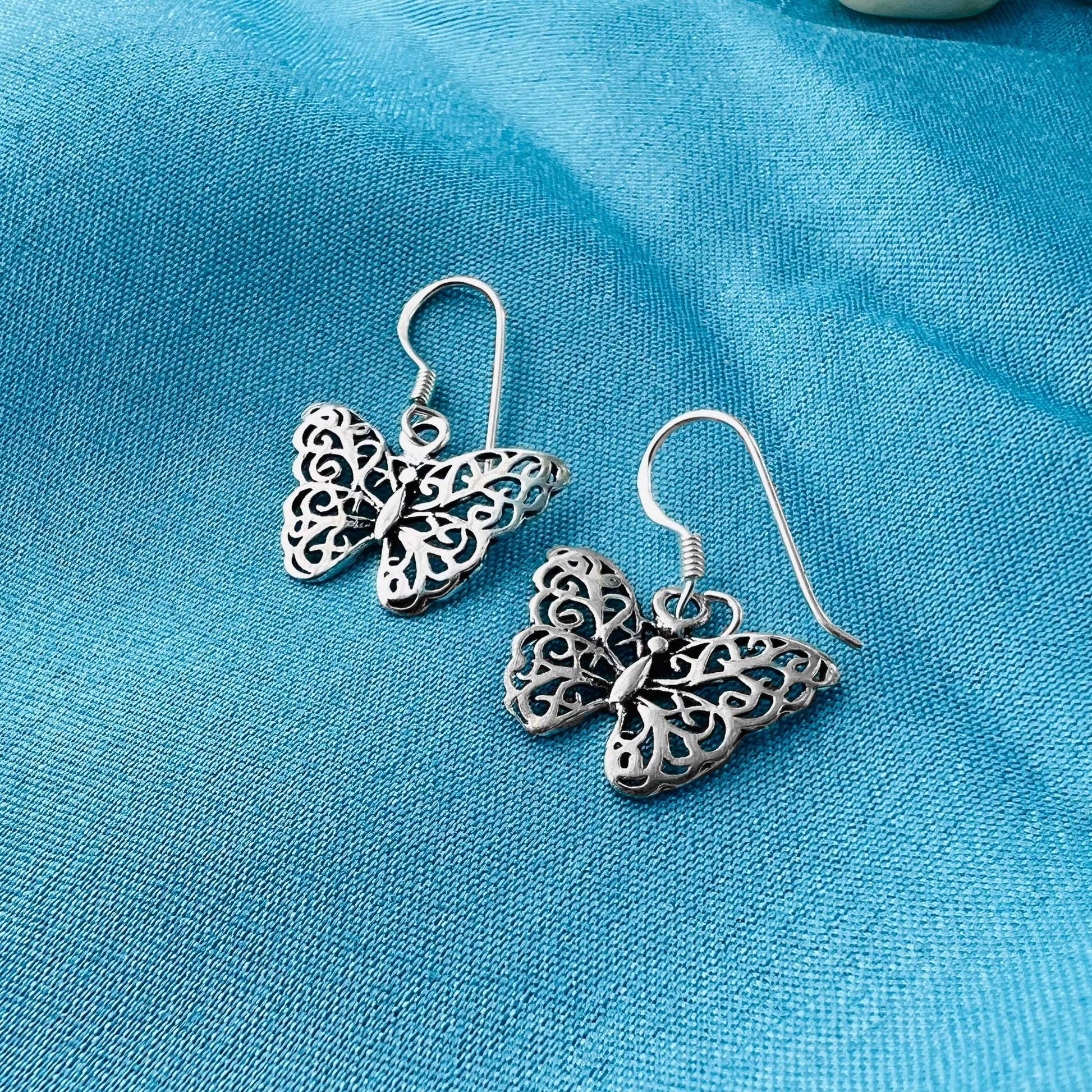 Filigree Butterfly 925 Sterling Silver Hook Drop Dangle Earrings - Gem Avenue