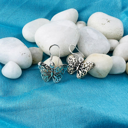 Filigree Butterfly 925 Sterling Silver Hook Drop Dangle Earrings - Gem Avenue