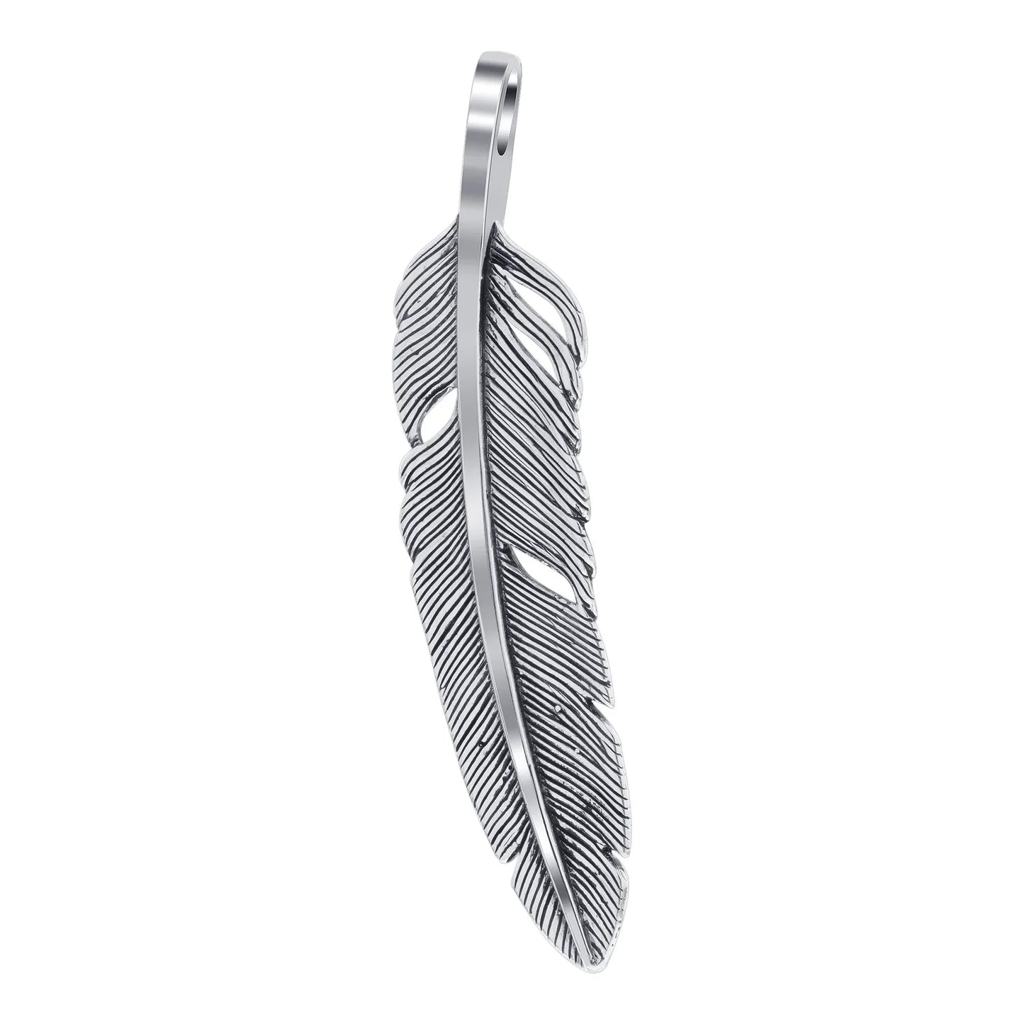 Turquoise Gemstone Inlay Feather Design .925 Sterling Silver Pendant