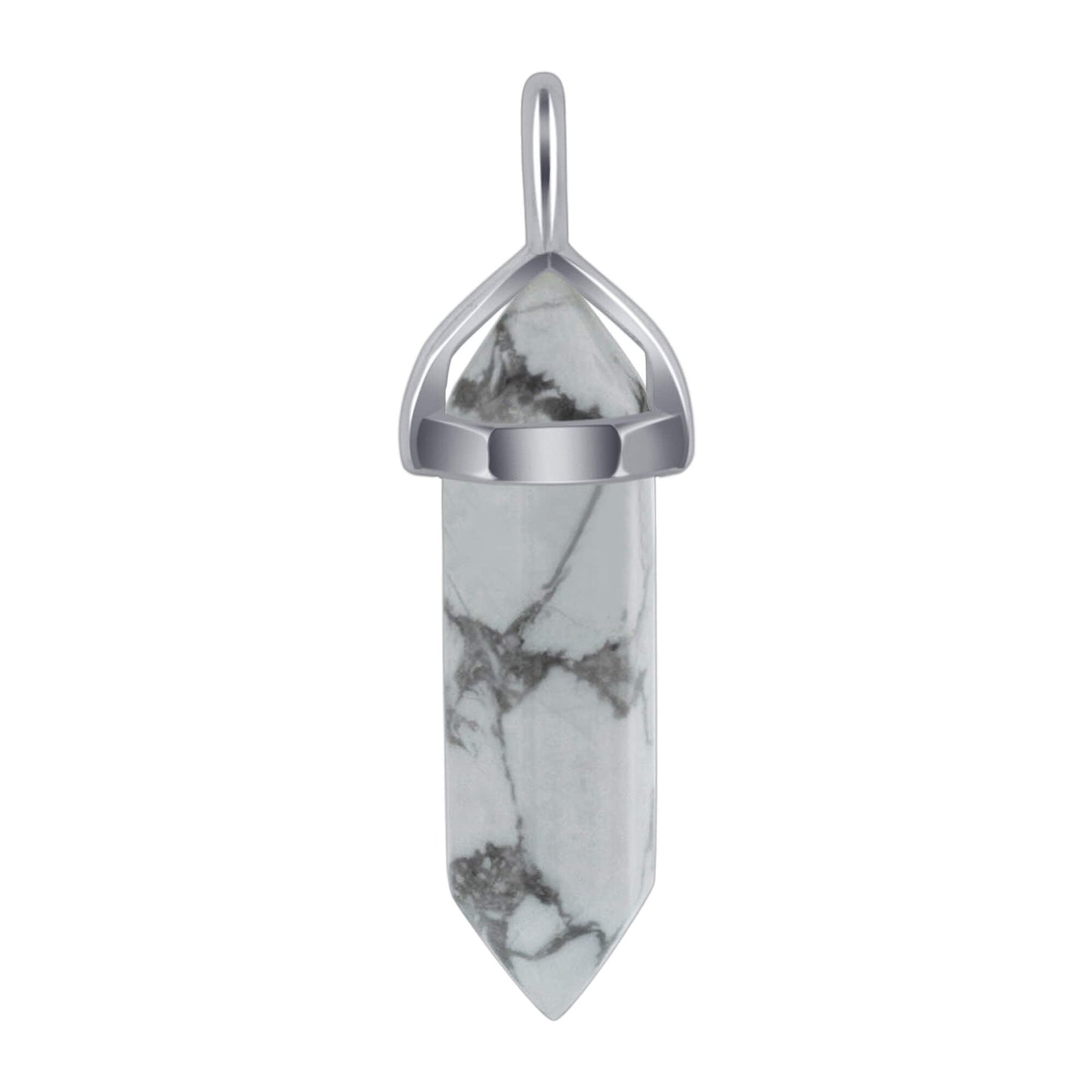 Howlite Double Terminated Hexagonal Bullet Point Pendulum Gemstone Pendant - Gem Avenue