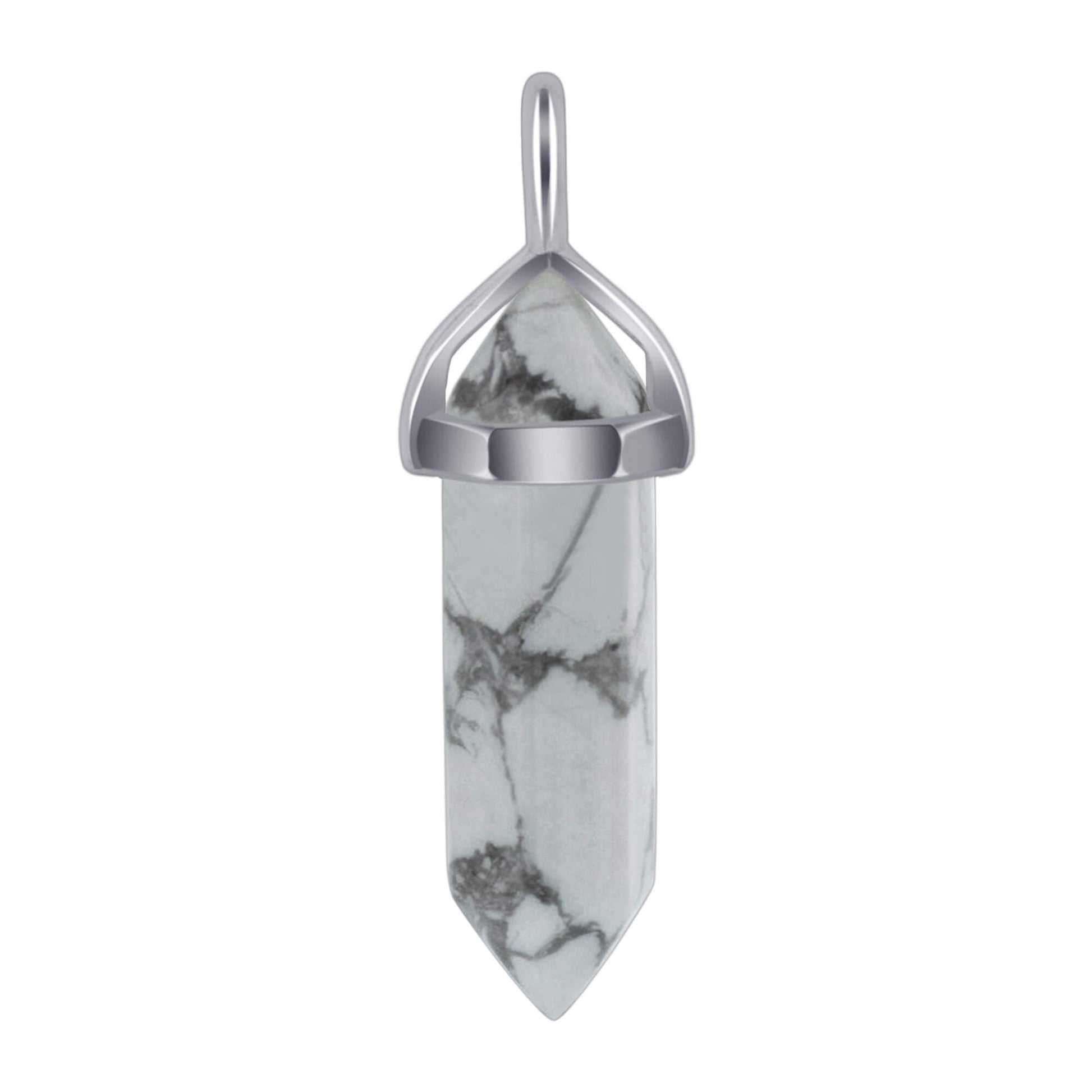 Howlite Double Terminated Hexagonal Bullet Point Pendulum Gemstone Pendant - Gem Avenue