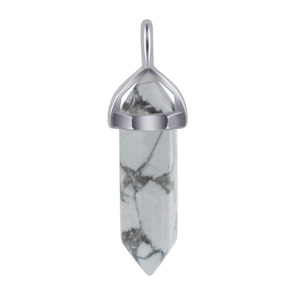Howlite Double Terminated Hexagonal Bullet Point Pendulum Gemstone Pendant - Gem Avenue