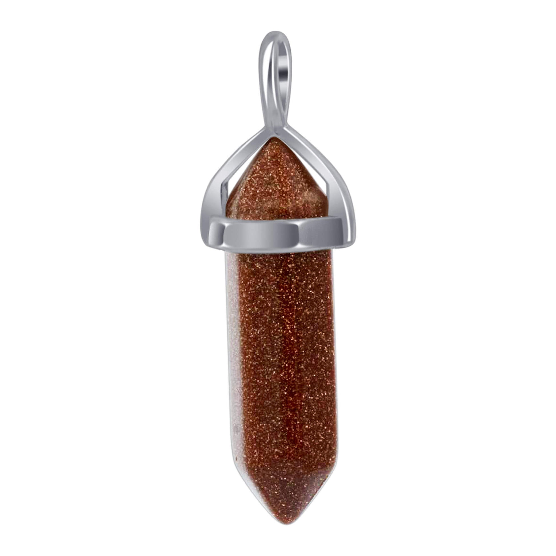 Brown Goldstone Double Terminated Hexagonal Bullet Point Pendulum Gemstone Pendant - Gem Avenue