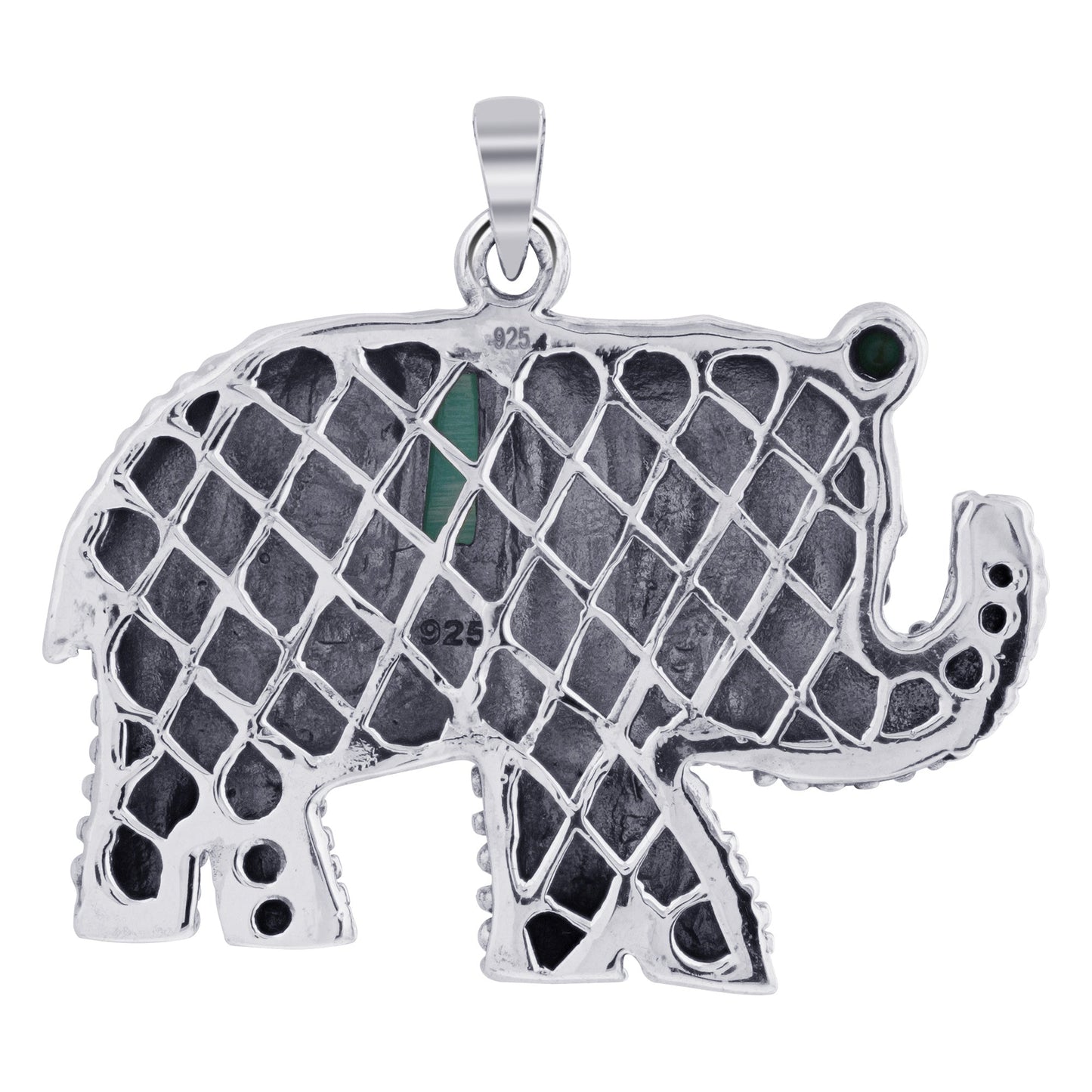 .925 Sterling Silver Elephant Pendant with Rhodium Plated Bali Design