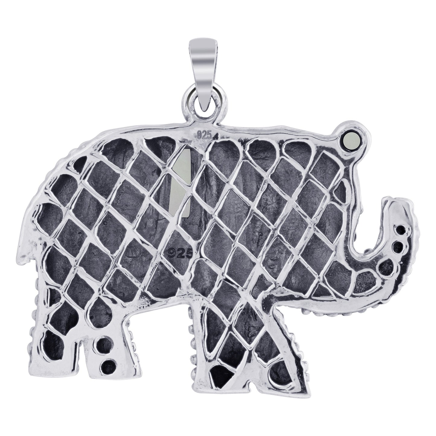 .925 Sterling Silver Elephant Pendant with Rhodium Plated Bali Design