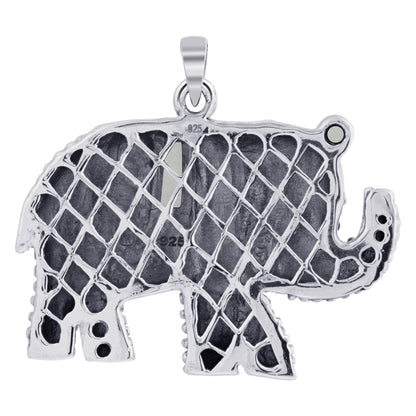 .925 Sterling Silver Elephant Pendant with Rhodium Plated Bali Design