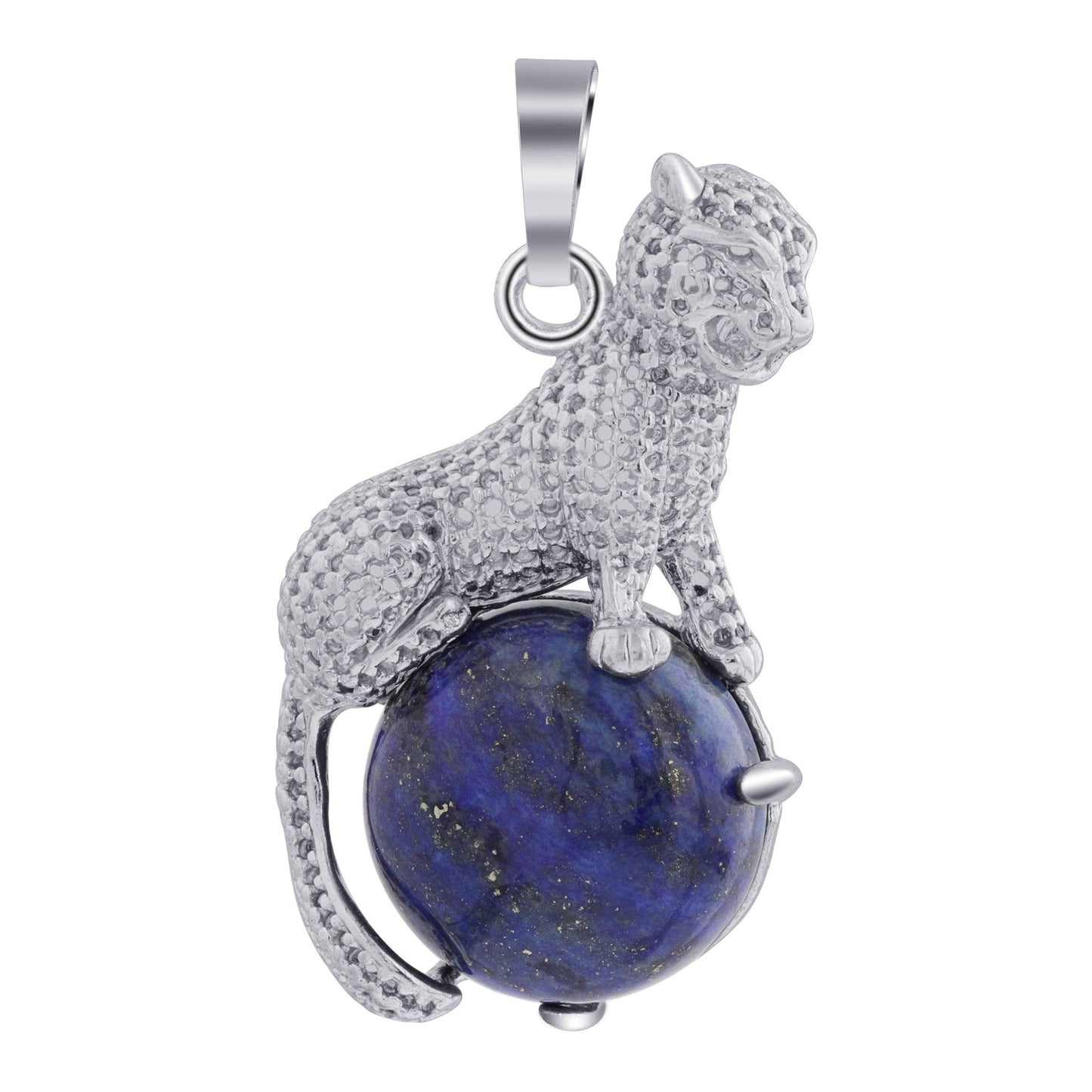 Genuine Gemstone Cheetah Pendant Stainless Steel Animal Jewelry for Men & Women Unique Wildlife Necklace