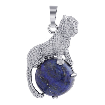 Genuine Gemstone Cheetah Pendant Stainless Steel Animal Jewelry for Men & Women Unique Wildlife Necklace