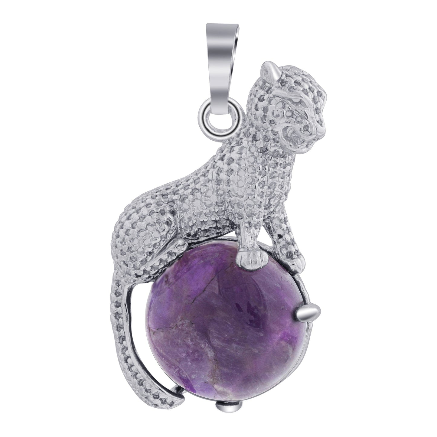 Genuine Gemstone Cheetah Pendant Stainless Steel Animal Jewelry for Men & Women Unique Wildlife Necklace