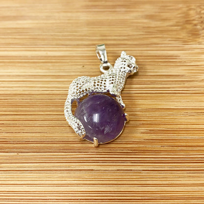 Genuine Gemstone Cheetah Pendant Stainless Steel Animal Jewelry for Men & Women Unique Wildlife Necklace