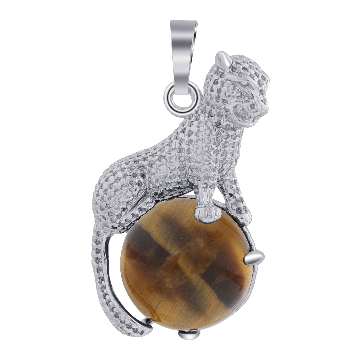 Genuine Gemstone Cheetah Pendant Stainless Steel Animal Jewelry for Men & Women Unique Wildlife Necklace
