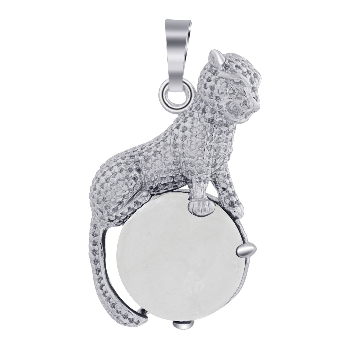 Genuine Gemstone Cheetah Pendant Stainless Steel Animal Jewelry for Men & Women Unique Wildlife Necklace