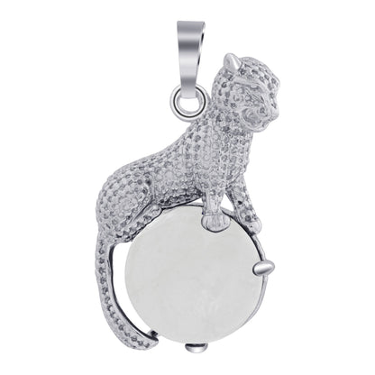 Genuine Gemstone Cheetah Pendant Stainless Steel Animal Jewelry for Men & Women Unique Wildlife Necklace