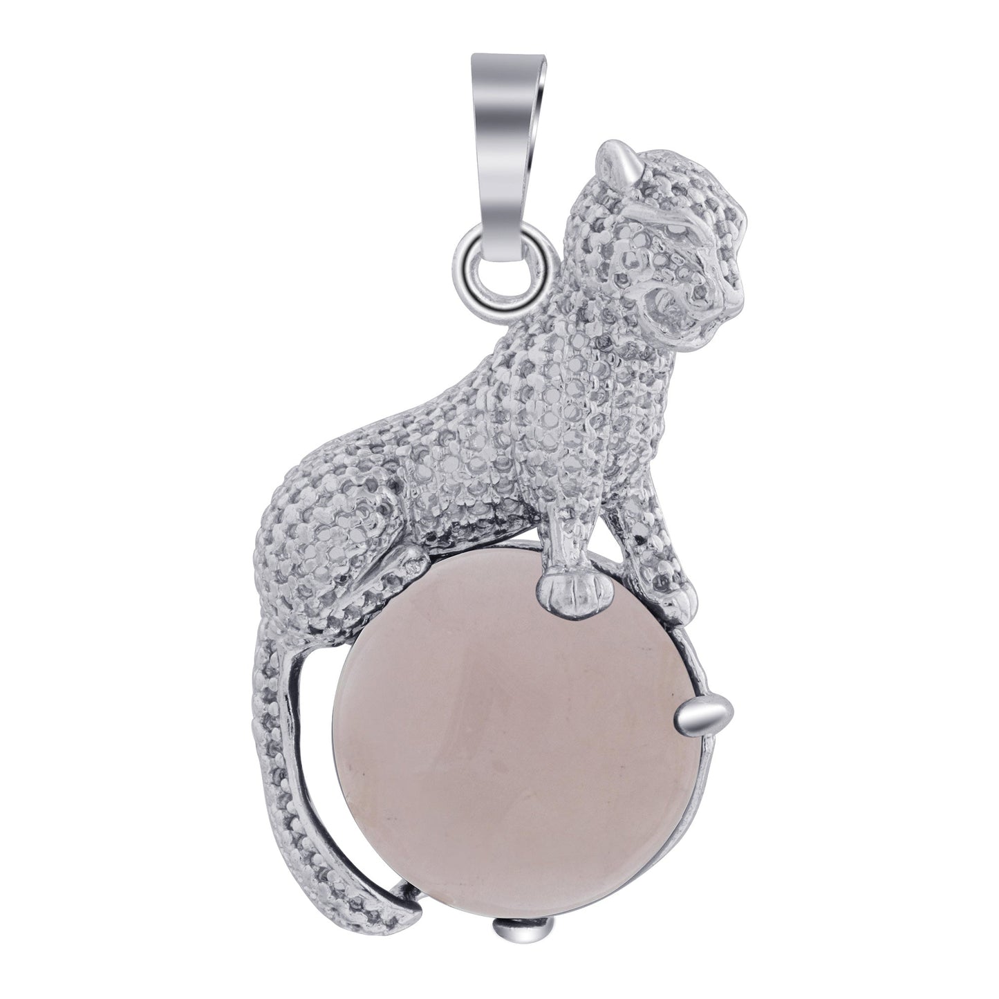 Genuine Gemstone Cheetah Pendant Stainless Steel Animal Jewelry for Men & Women Unique Wildlife Necklace