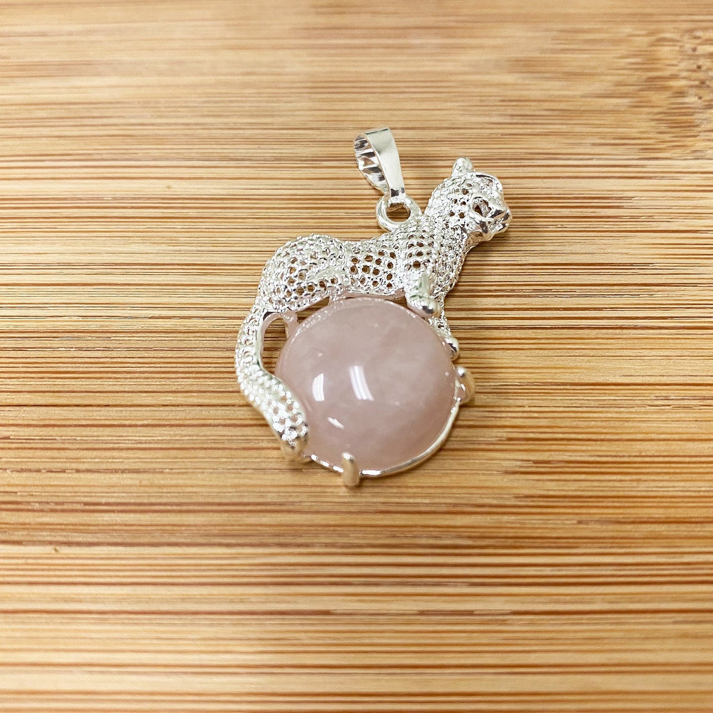 Genuine Gemstone Cheetah Pendant Stainless Steel Animal Jewelry for Men & Women Unique Wildlife Necklace