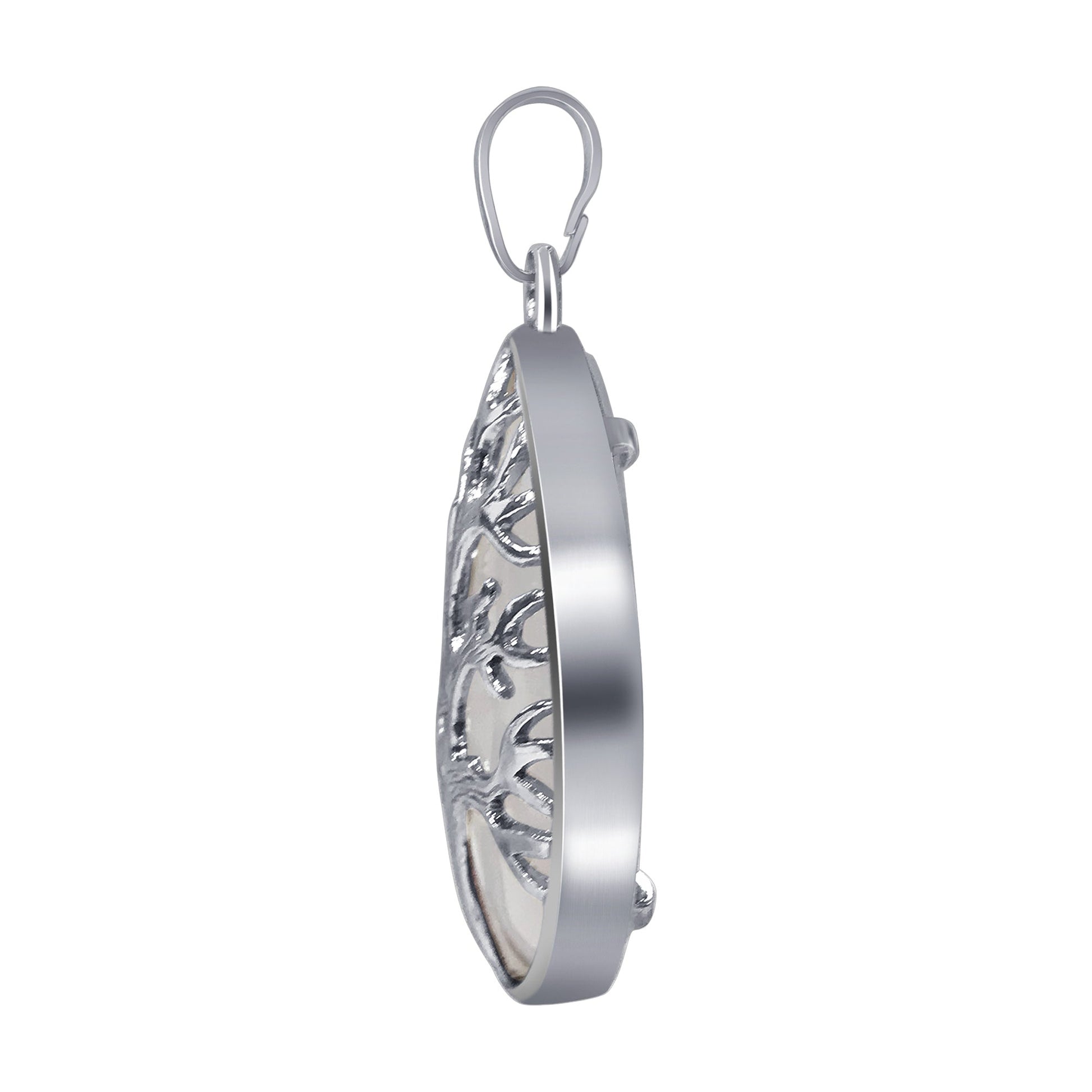 Silver Plated Tree of Life Teardrop Clear Quartz Gemstone Pendant - Gem Avenue
