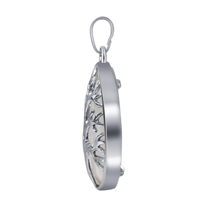 Silver Plated Tree of Life Teardrop Clear Quartz Gemstone Pendant - Gem Avenue