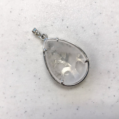 Silver Plated Tree of Life Teardrop Clear Quartz Gemstone Pendant - Gem Avenue