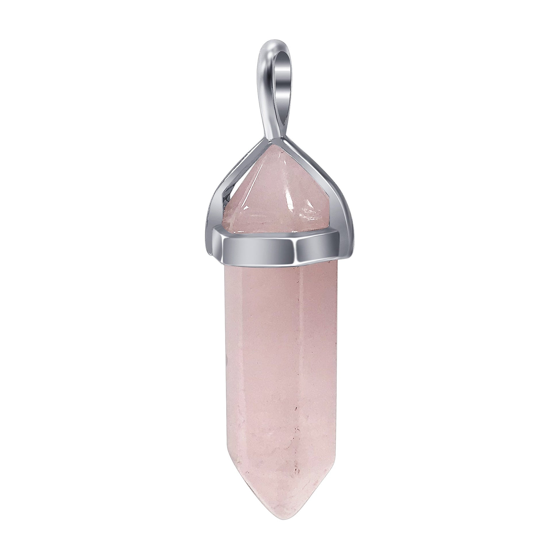 Rose Quartz Double Terminated Hexagonal Bullet Point Pendulum Gemstone Pendant - Gem Avenue