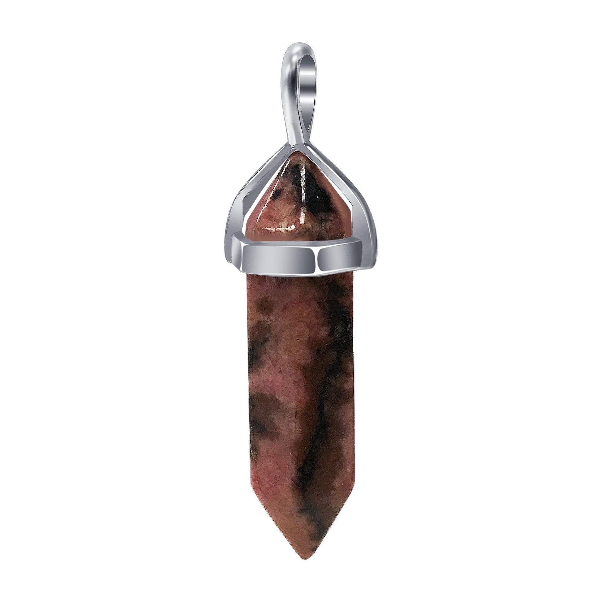 Rhodonite Double Terminated Hexagonal Bullet Point Pendulum Gemstone Pendant - Gem Avenue