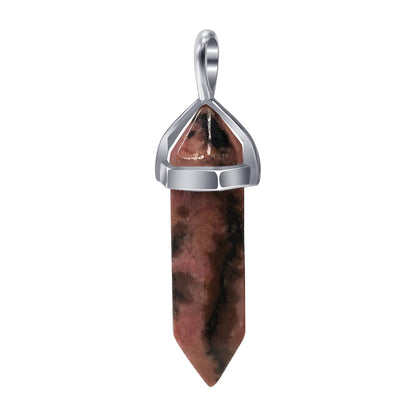 Rhodonite Double Terminated Hexagonal Bullet Point Pendulum Gemstone Pendant - Gem Avenue