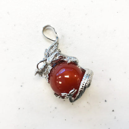 Silver Plated Dragon Necklace with Natural Round Gemstone Pendant
