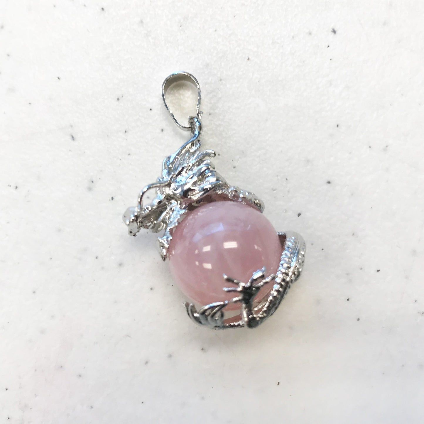 Silver Plated Dragon Necklace with Natural Round Gemstone Pendant