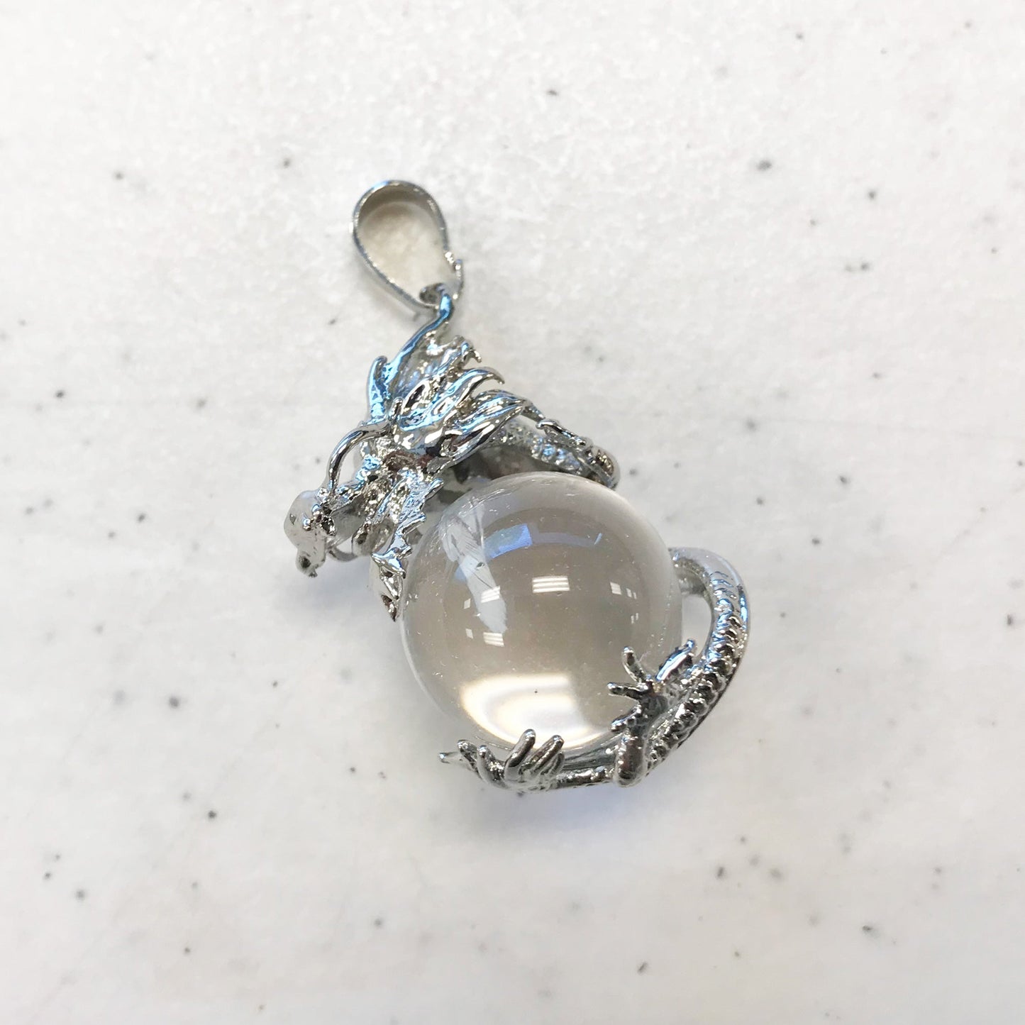 Silver Plated Dragon Necklace with Natural Round Gemstone Pendant