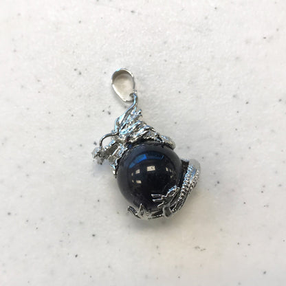 Silver Plated Dragon Necklace with Natural Round Gemstone Pendant