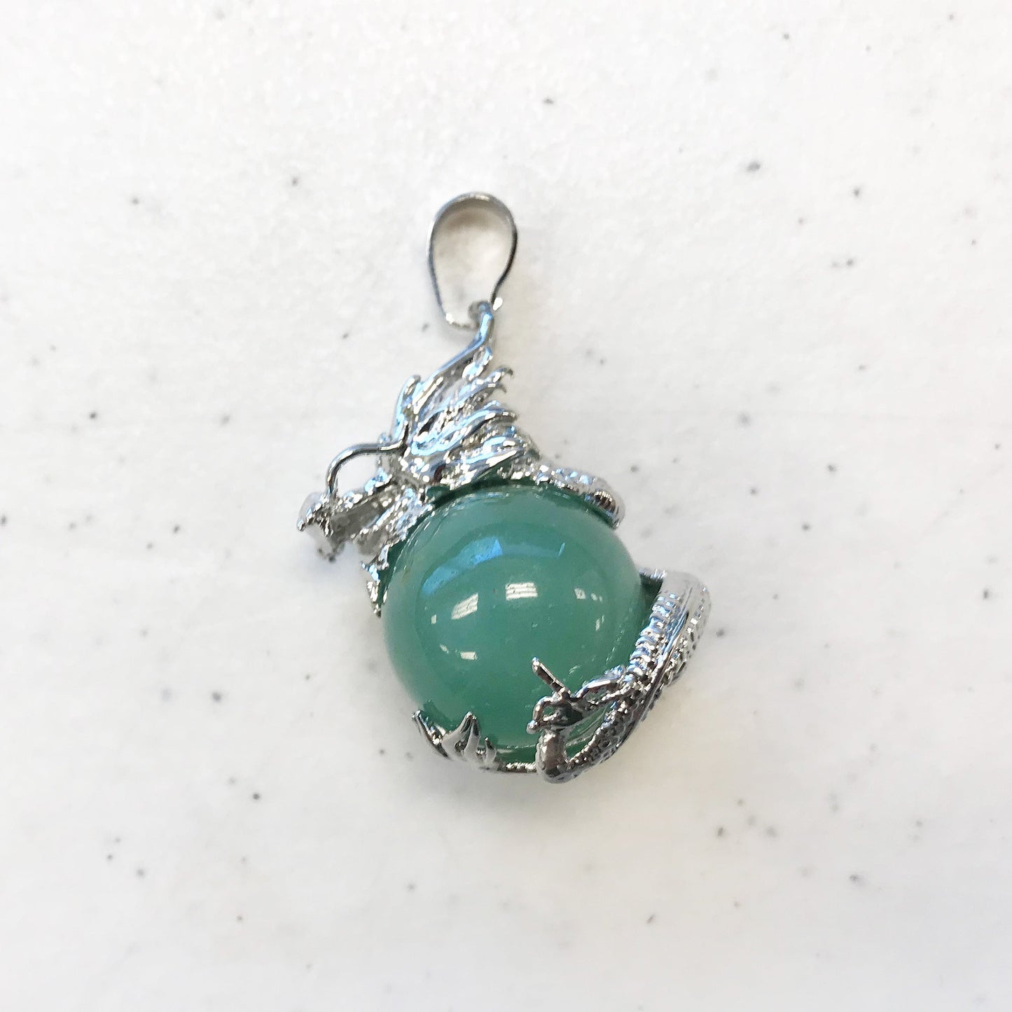 Silver Plated Dragon Necklace with Natural Round Gemstone Pendant