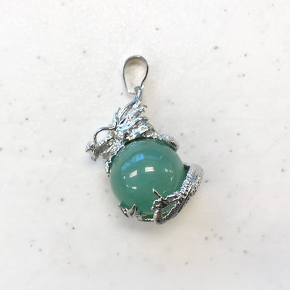 Silver Plated Dragon Necklace with Natural Round Gemstone Pendant