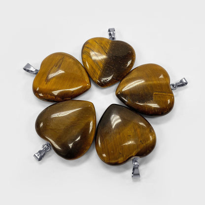 Natural Tiger Eye Crystal Love Heart Pendant with Stainless Steel Bail - Gem Avenue