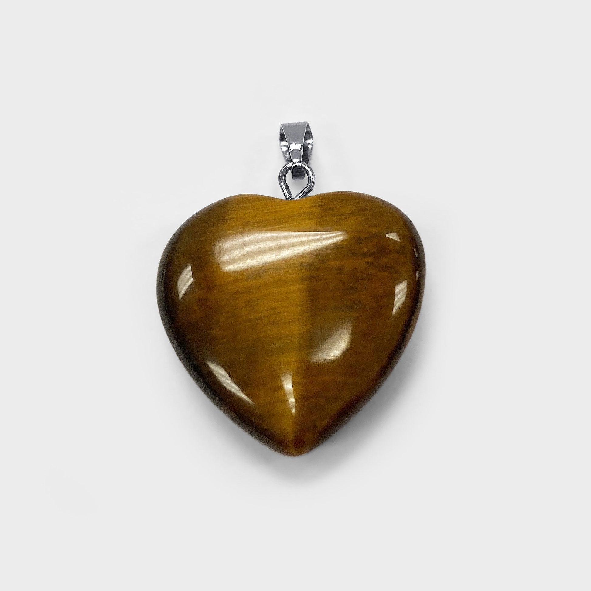 Natural Tiger Eye Crystal Love Heart Pendant with Stainless Steel Bail - Gem Avenue