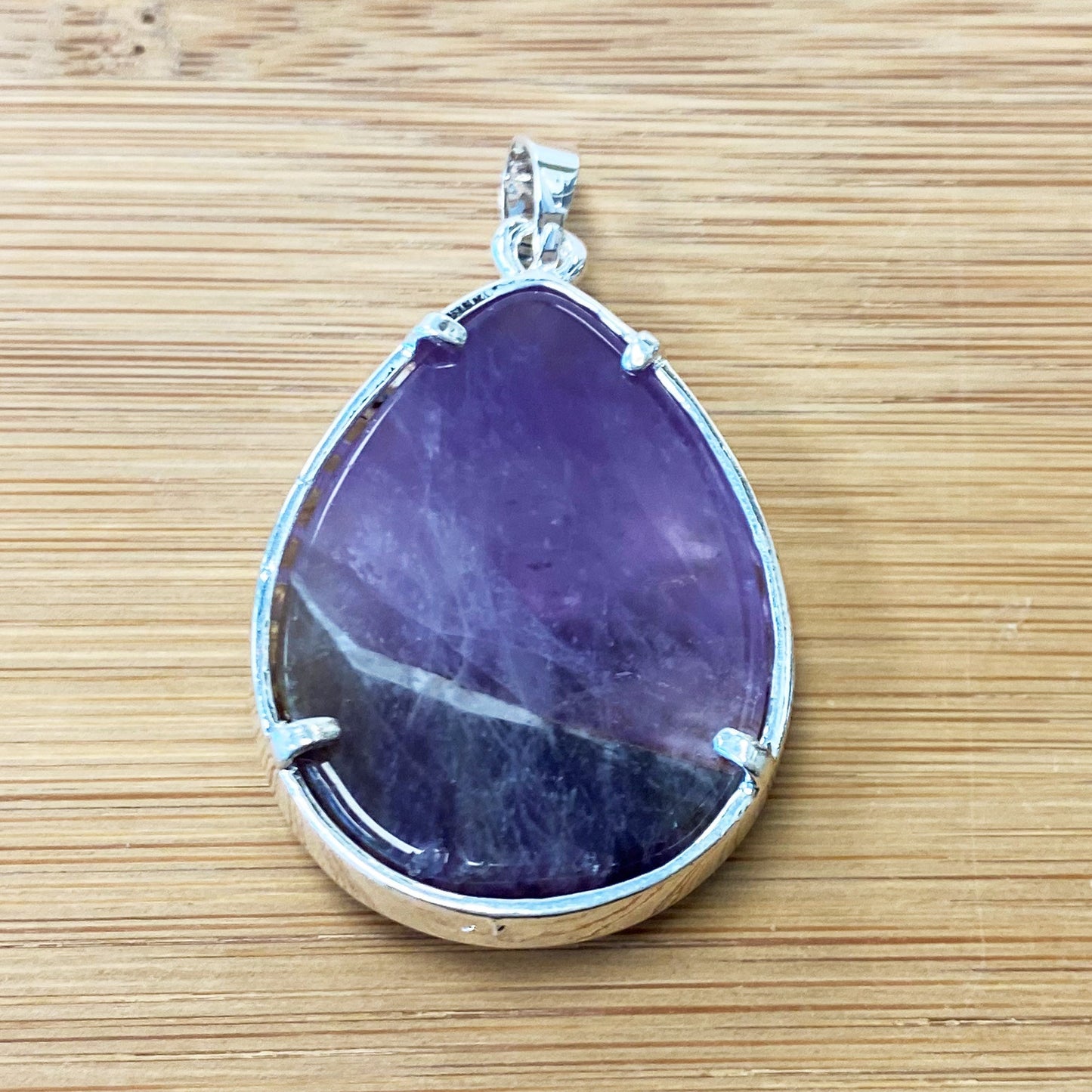 Silver Plated Tree of Life Purple Amethyst Gemstone Teardrop Pendant - Gem Avenue
