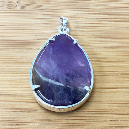Silver Plated Tree of Life Purple Amethyst Gemstone Teardrop Pendant - Gem Avenue