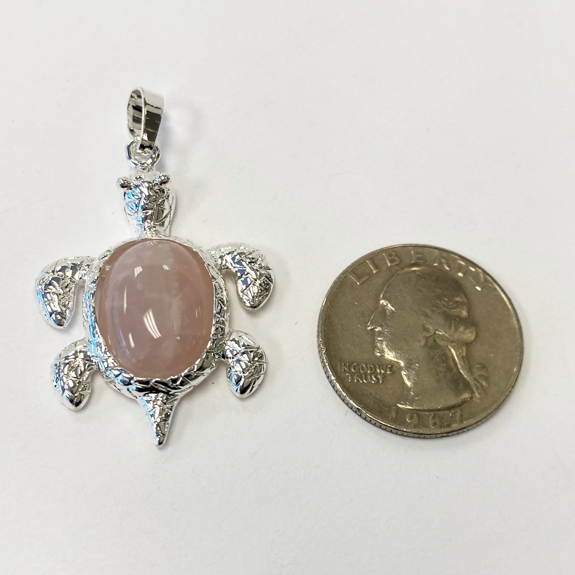 Silver Plated Rose Quartz Gemstone Turtle Fashion Pendant - Gem Avenue