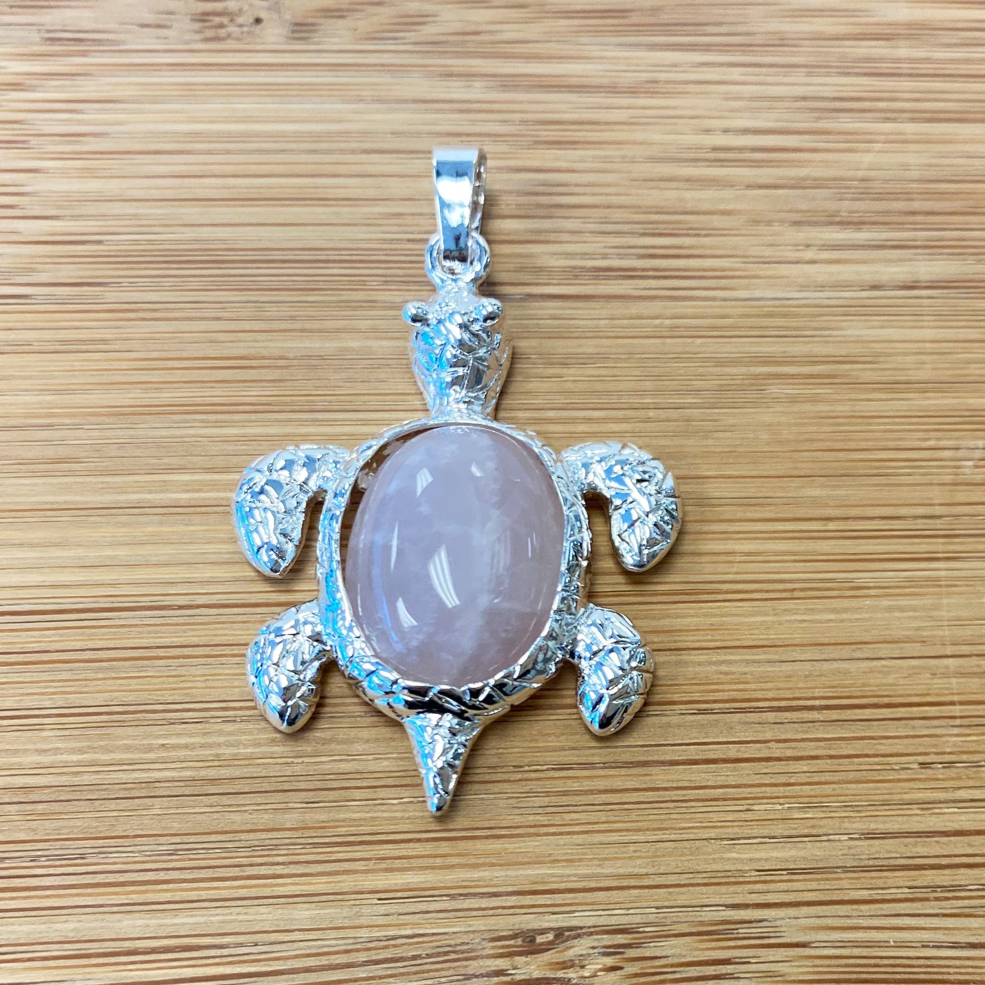 Silver Plated Rose Quartz Gemstone Turtle Fashion Pendant - Gem Avenue