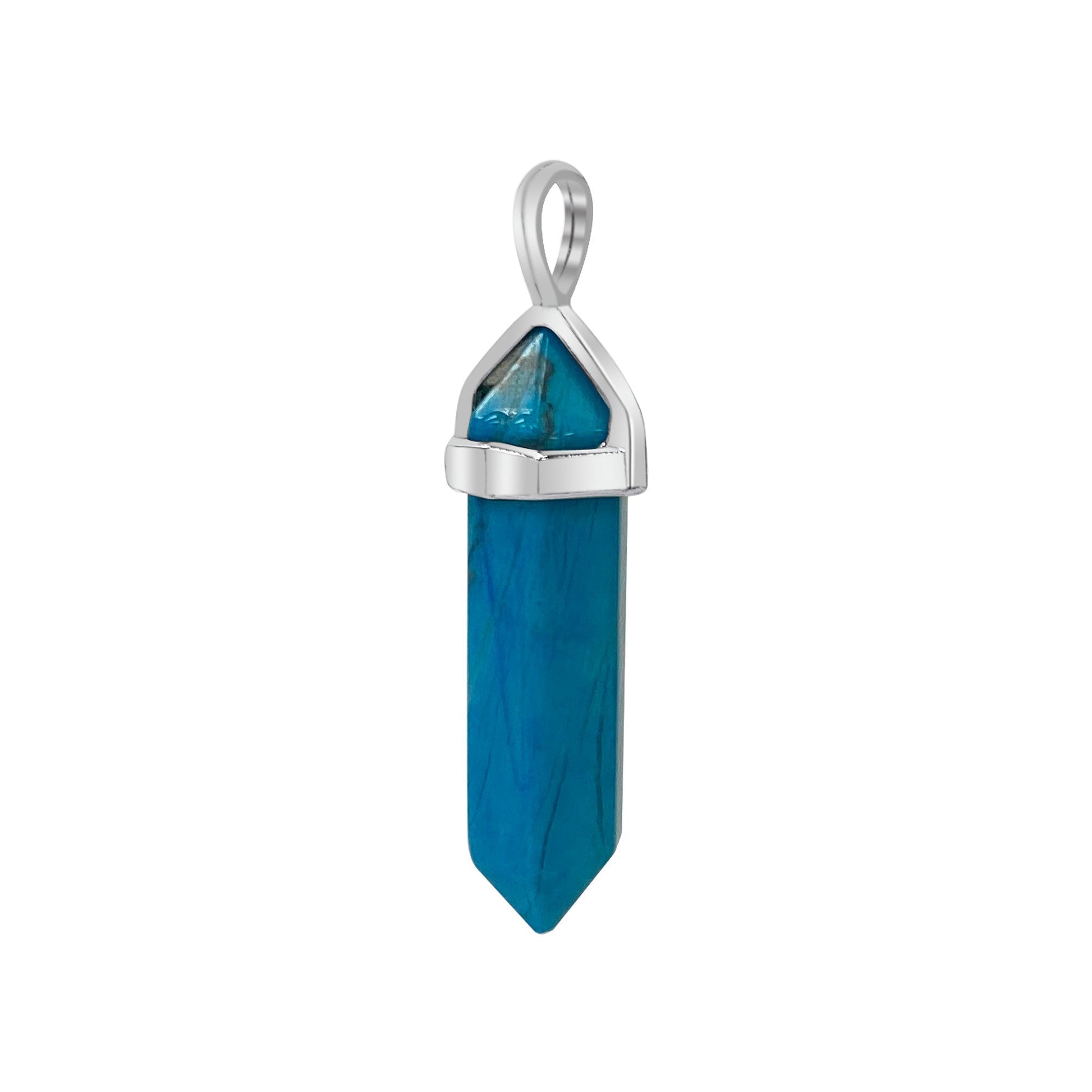 Blue Howlite Double Terminated Hexagonal Bullet Point Pendulum Gemstone Pendant - Gem Avenue