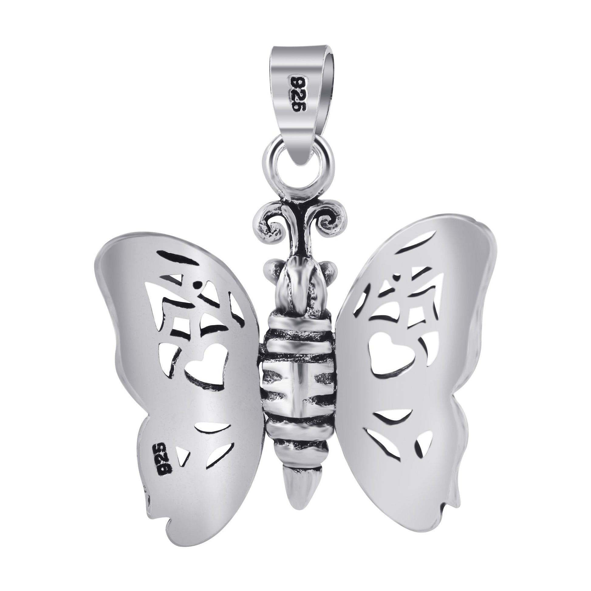 925 Sterling Silver Butterfly Love Heart Pendant Insect - Gem Avenue