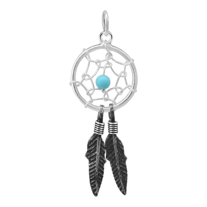 Simulated Blue Turquoise Web Feather 925 Sterling Silver Pendant - Gem Avenue