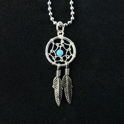 Simulated Blue Turquoise Web Feather 925 Sterling Silver Pendant - Gem Avenue