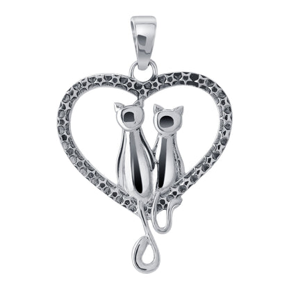 Love Heart Cat Couple Star 925 Sterling Silver Pendant - Gem Avenue