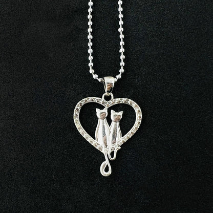 Love Heart Cat Couple Star 925 Sterling Silver Pendant - Gem Avenue