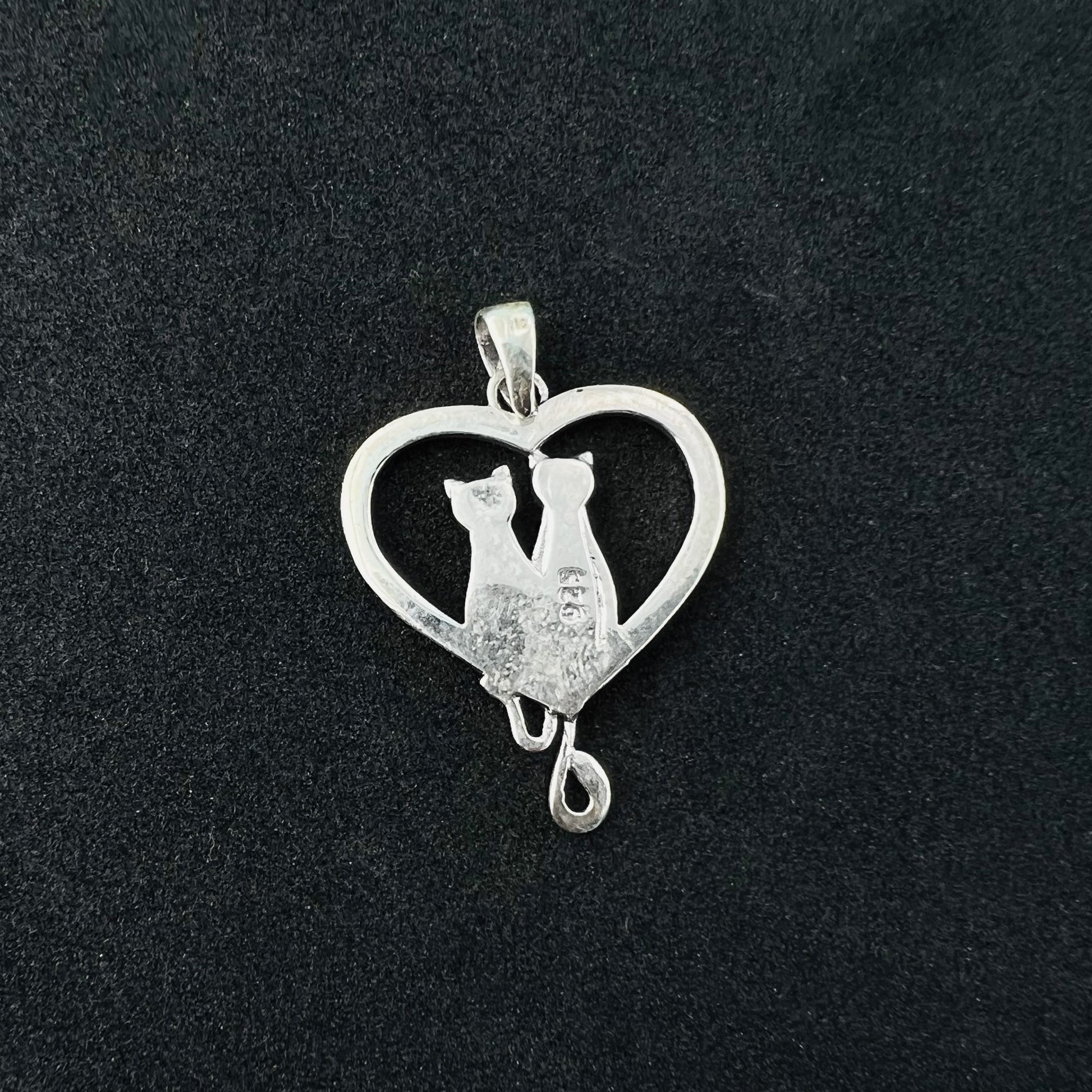 Love Heart Cat Couple Star 925 Sterling Silver Pendant - Gem Avenue
