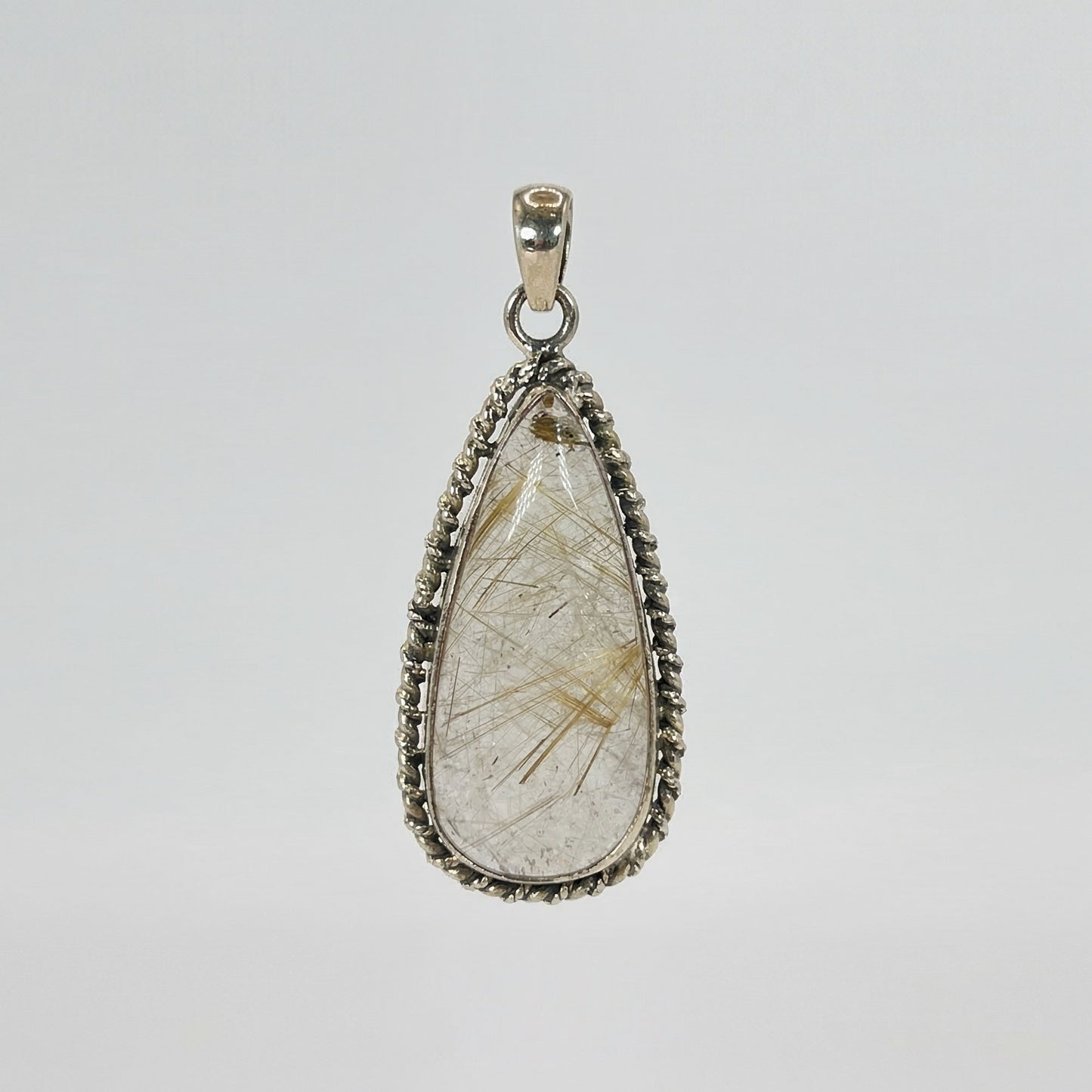 Golden Rutilated Quartz Teardrop Pendant in 925 Sterling Silver Natural Rutile Gemstone Jewelry - GP331