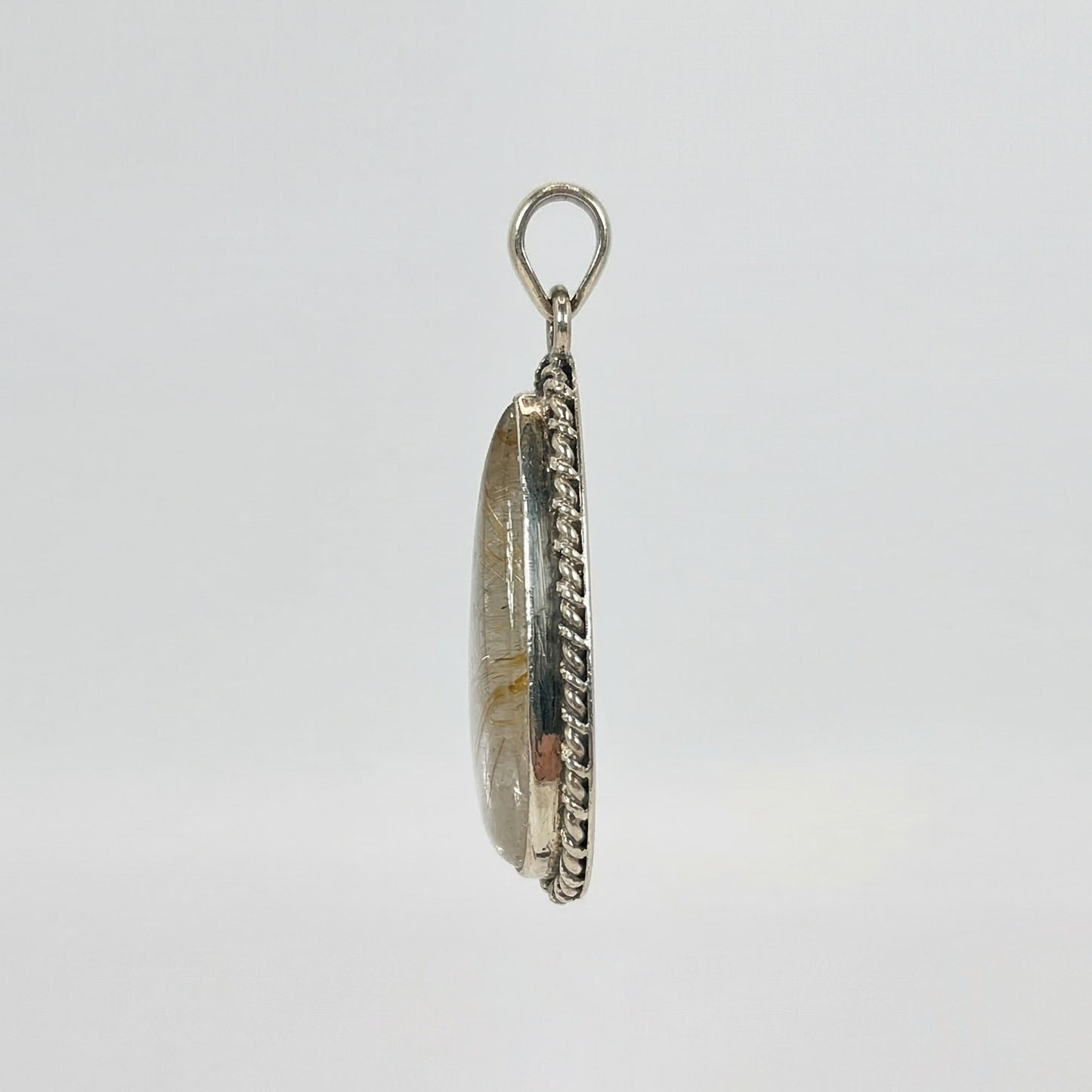 Golden Rutilated Quartz Teardrop Pendant in 925 Sterling Silver Natural Rutile Gemstone Jewelry - GP331