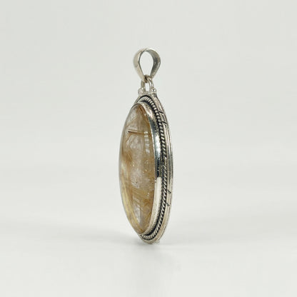 Golden Rutilated Quartz Oval Pendant in 925 Sterling Silver Natural Rutile Gemstone Necklace - GP332
