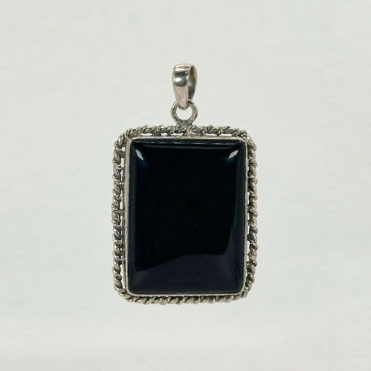 Black Onyx Square Pendant in 925 Sterling Silver Natural Black Gemstone Statement Necklace - GP333